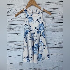 Girls Blue White Floral Halter A-line Dress Medium 7/8